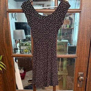 Forever 21 Black White Polka Dot Skater Dress Criss Cross Back Mini Womens Small